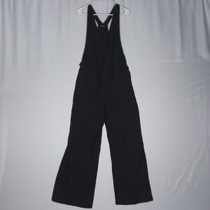 Express Jumpsuit Women Medium Wide Leg Vneck Sleeveless Zip Belted Black Minimal